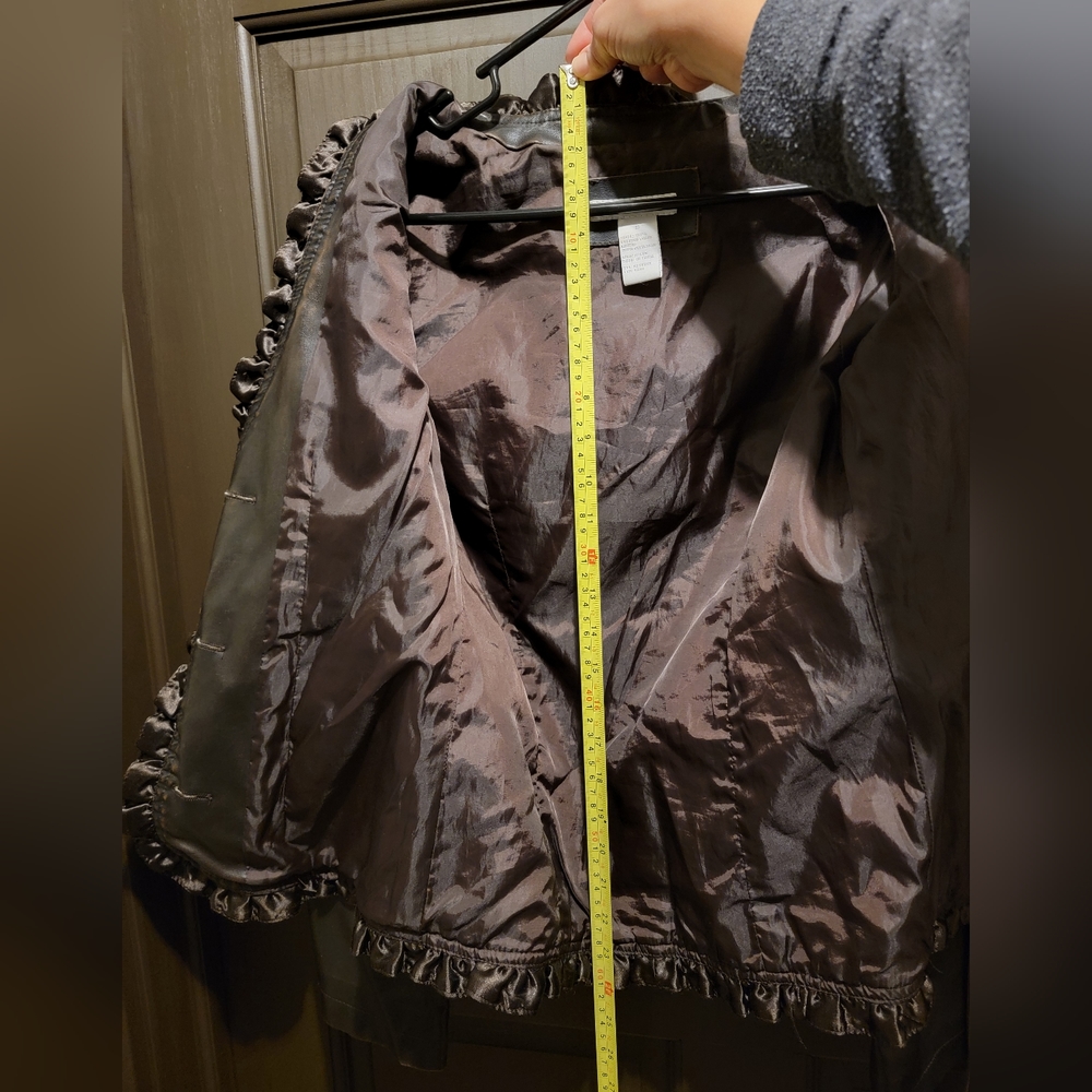 Small, Brown FAUX leather, Charlotte Russe, frilly light jacket - Picture 3 of 3